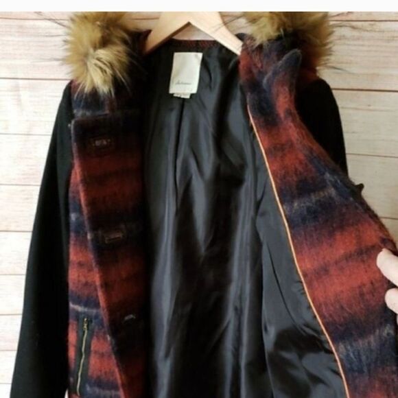 Elevenses Wool blend Hooded Coat with Detachable Faux Fur Tartan Sz XSMALL - Picture 16 of 16